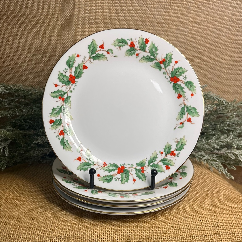 China Pearl Fine China Noel (Holly & Berries) 7.25” Salad Plate, Set of Four